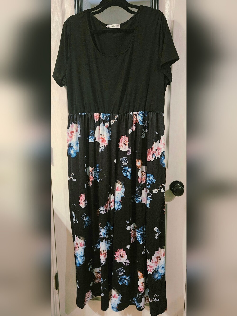Black Floral Maxi Dress with Scoop Neck